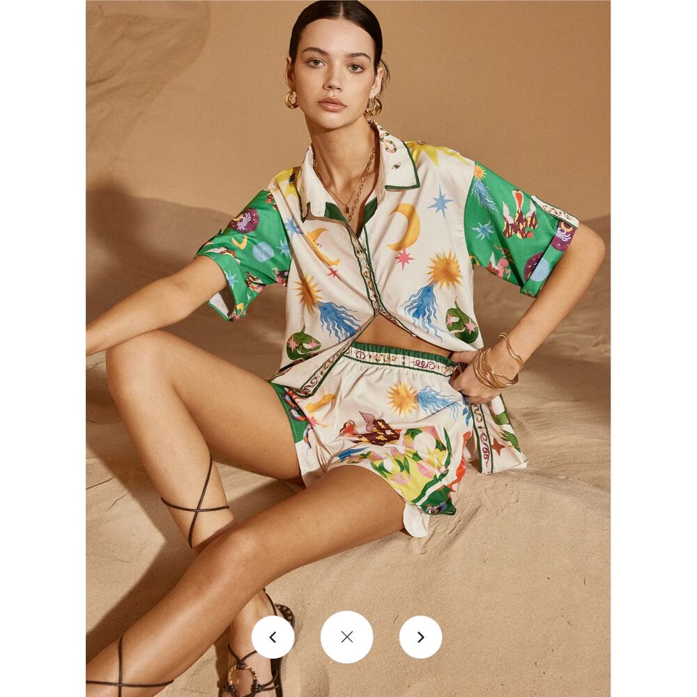 Commense Print Lapel Shorts Set Sz S
